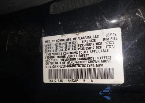 2012 Honda Odyssey Ex from USA, damaged, VIN 5FNRL5H48CB075702